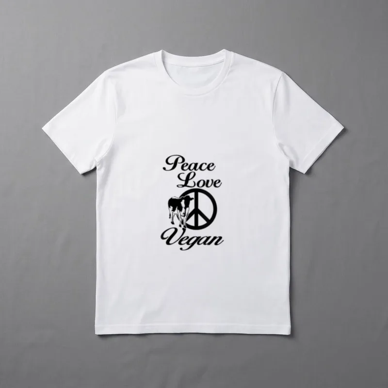 Peace Love Vegan Great T-Shirt – Peace Love Vegan text with cow in peace symbol – Classic T-Shirt in Black