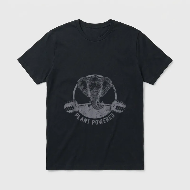 Plant Powered Vegan Elephant Funny T-Shirt – Classic T-Shirt in Black