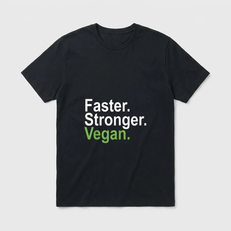 Faster Stronger Vegan for Plant-based T-Shirt – Faster. Stronger. Vegan. in white and green text – Classic T-Shirt in Black