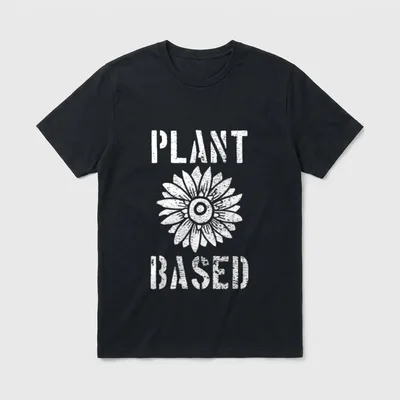 Vegan Veganism Vegetarian Fitness T-Shirt – Plant Based text with sunflower – Classic T-Shirt in Black
