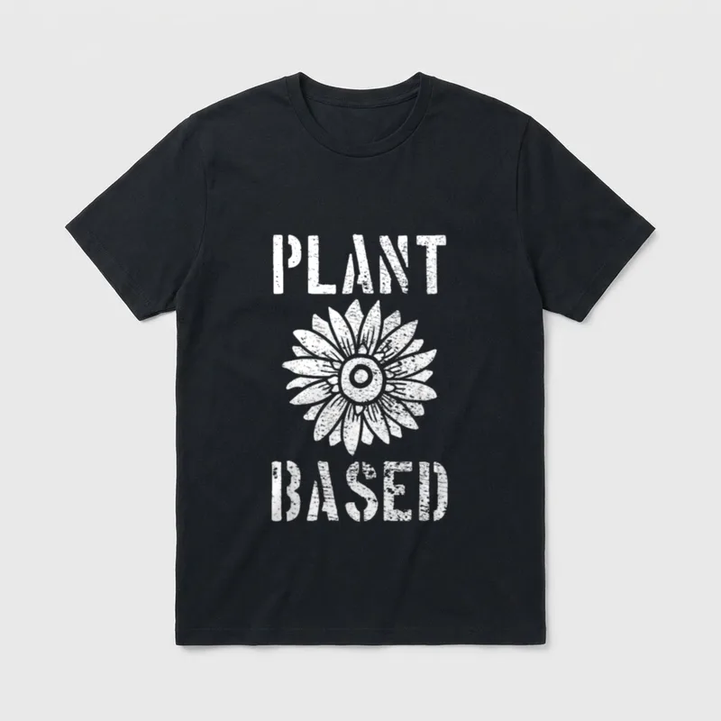 Vegan Veganism Vegetarian Fitness T-Shirt – Plant Based text with sunflower – Classic T-Shirt in Black