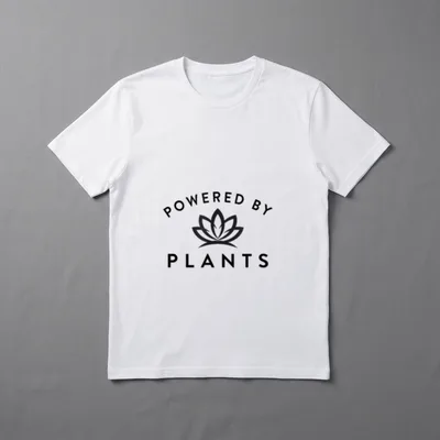 Powered by Plants Vegan T-Shirt – Text reading Powered by Plants with a lotus flower illustration – Classic T-Shirt in Black