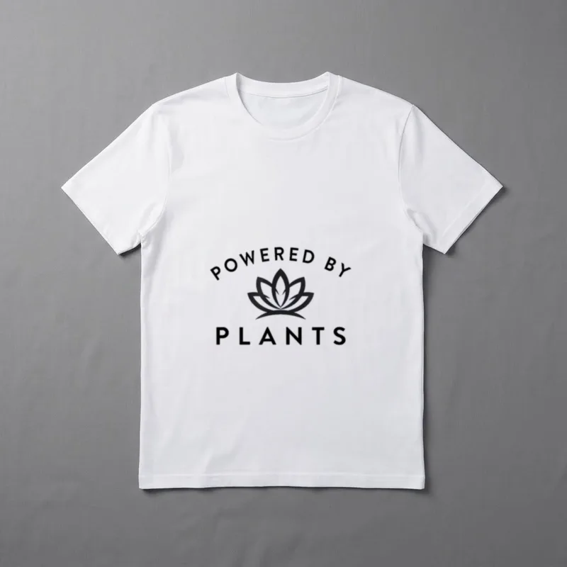 Powered by Plants Vegan T-Shirt – Text reading Powered by Plants with a lotus flower illustration – Classic T-Shirt in Black
