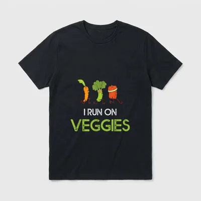 I Run On Veggies T-Shirt – Three cartoon vegetables running with text 'I RUN ON VEGGIES' – Classic T-Shirt in Black