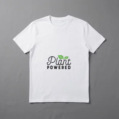 Plant Powered Funny Gym T-Shirt – Plant and POWERED text with two green leaves above – Classic T-Shirt in Black