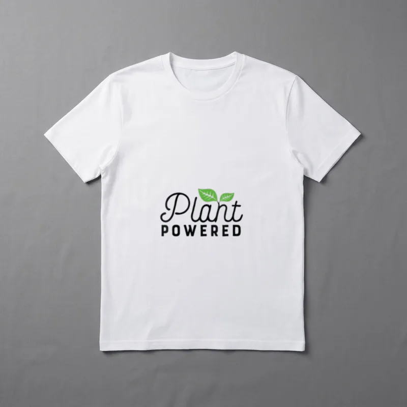 Plant Powered Funny Gym T-Shirt – Plant and POWERED text with two green leaves above – Classic T-Shirt in Black