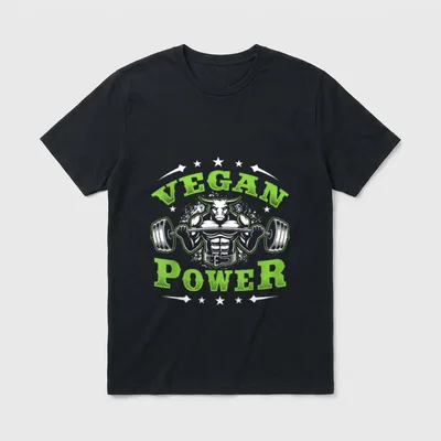 Vegan Fitness Workout Vegan T-Shirt – Muscular bull lifting barbell with VEGAN POWER text – Classic T-Shirt in Black