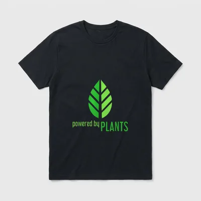 Plant Powered Lightweight T-Shirt – Two-tone green leaf graphic with powered by PLANTS text below – Classic T-Shirt in Black