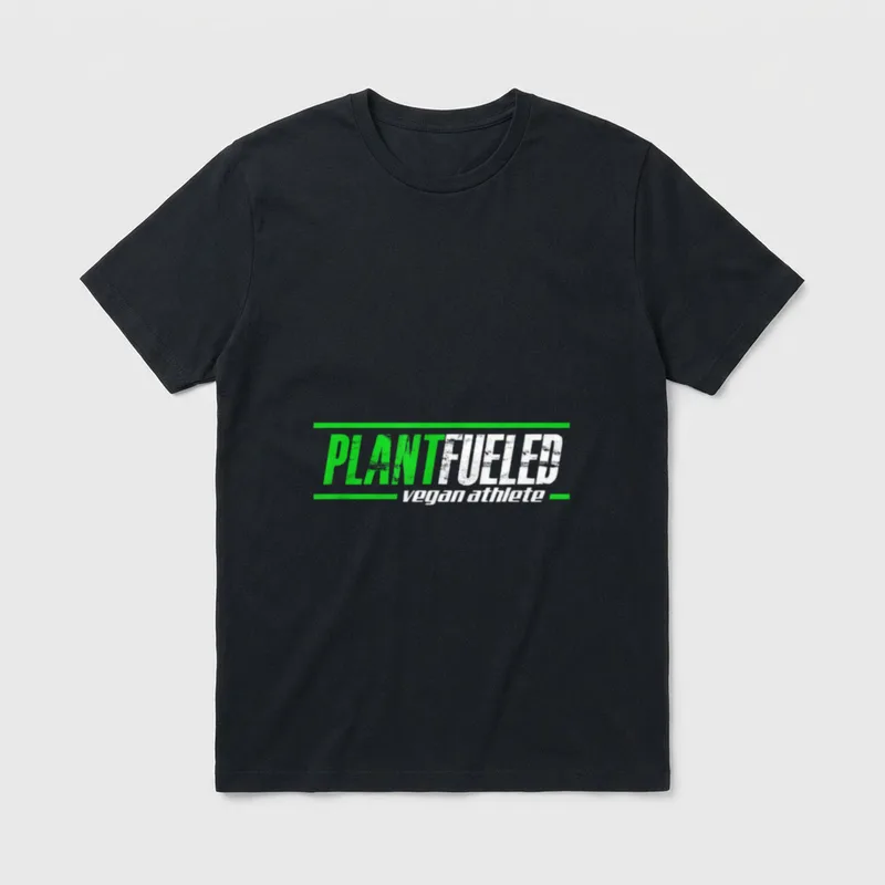 Fitness Gym Workout Plant T-Shirt – Green and white PLANTFUELED vegan athlete typographic logo – Classic T-Shirt in Black