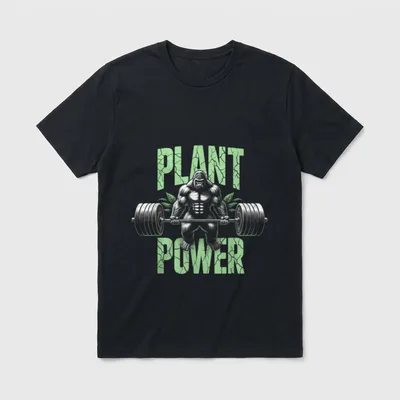 Plant Power Vegan T-Shirt – Gorilla lifting barbell with PLANT POWER text – Classic T-Shirt in Black