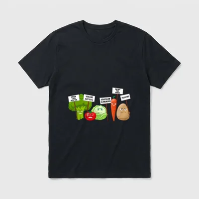 Funny Vegan Vegetables Fruits Protesting T-Shirt – Classic T-Shirt in Black
