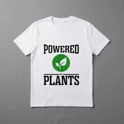 Vegan Plant Based Plant T-Shirt – Powered By Plants text with green circle and grey sprout icon – Classic T-Shirt in Black