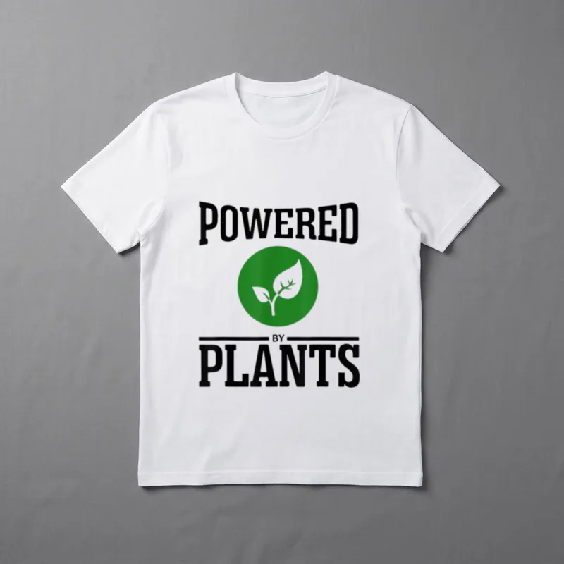 Vegan Plant Based Plant T-Shirt – Powered By Plants text with green circle and grey sprout icon – Classic T-Shirt in Black