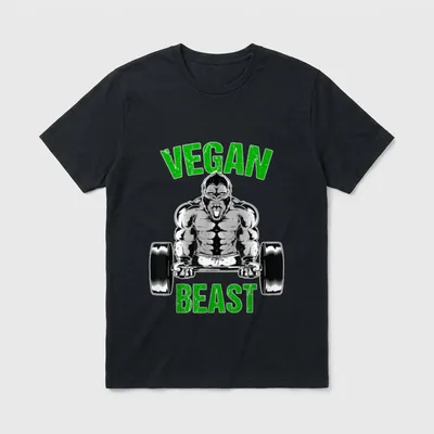 Vegan Beast Vegan Workout T-Shirt – Roaring gorilla lifting a barbell with green VEGAN BEAST text – Classic T-Shirt in Black