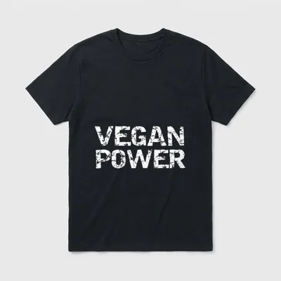 Vegan Workout for Men T-Shirt – White distressed text reading VEGAN POWER on a grey background – Classic T-Shirt in Black