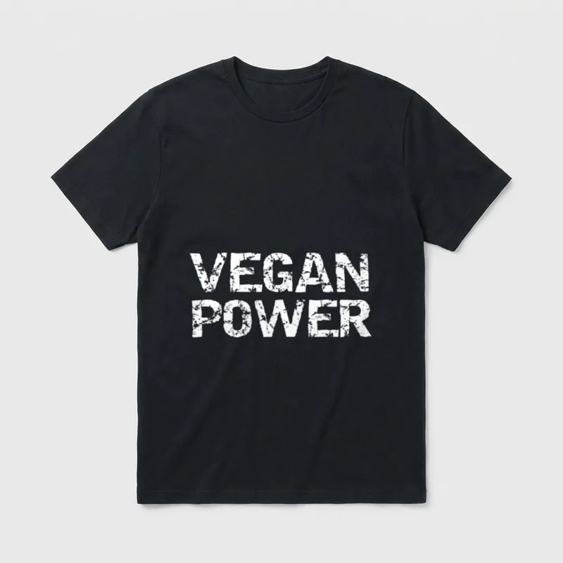 Vegan Workout for Men T-Shirt – White distressed text reading VEGAN POWER on a grey background – Classic T-Shirt in Black