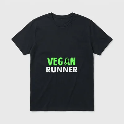 Vegan Runner T-Shirt – Green VEGAN RUNNER text with black runner silhouette inside the letter A – Classic T-Shirt in Black
