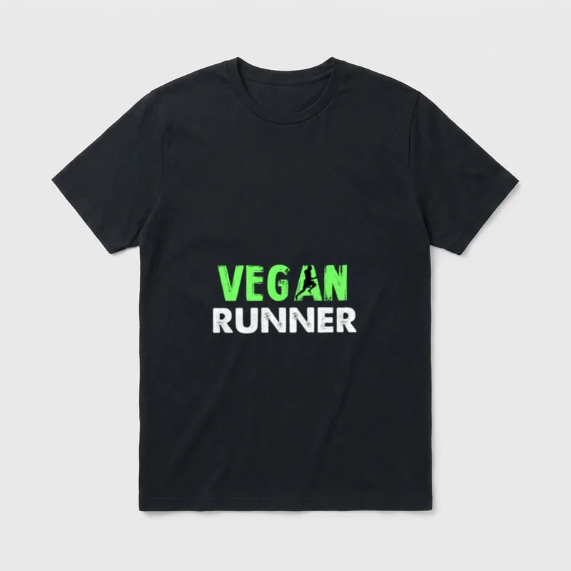 Vegan Runner T-Shirt – Green VEGAN RUNNER text with black runner silhouette inside the letter A – Classic T-Shirt in Black
