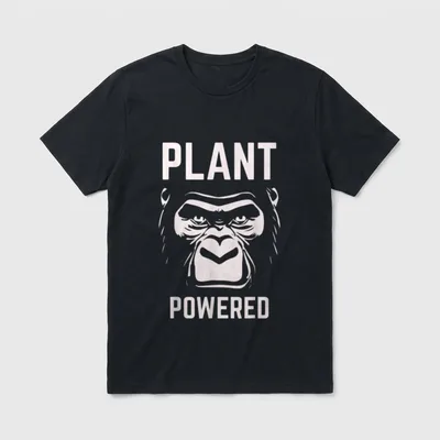 PLANT POWERED Gorilla Cool T-Shirt – Gorilla face illustration with PLANT POWERED text – Classic T-Shirt in Black