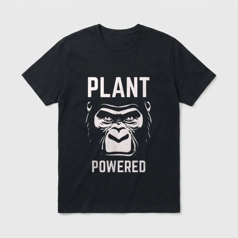 PLANT POWERED Gorilla Cool T-Shirt – Gorilla face illustration with PLANT POWERED text – Classic T-Shirt in Black