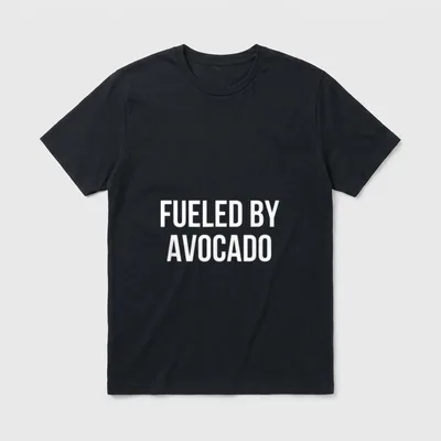 Fueled By Avocado T-Shirt – White text reading Fueled By Avocado on a grey background – Classic T-Shirt in Black