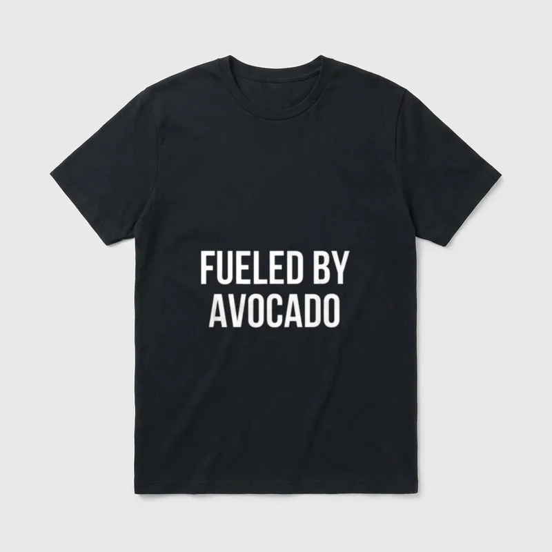 Fueled By Avocado T-Shirt – White text reading Fueled By Avocado on a grey background – Classic T-Shirt in Black