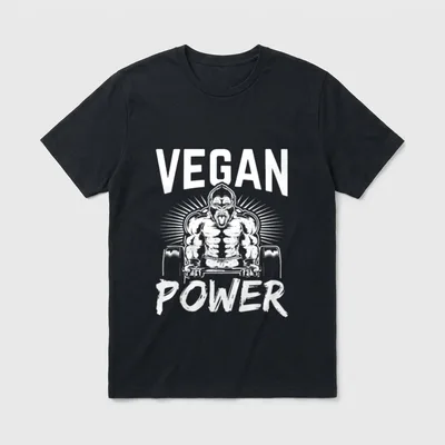 Vegan Power Monkey Veganism T-Shirt – Muscular gorilla lifting barbell with VEGAN POWER text – Classic T-Shirt in Black