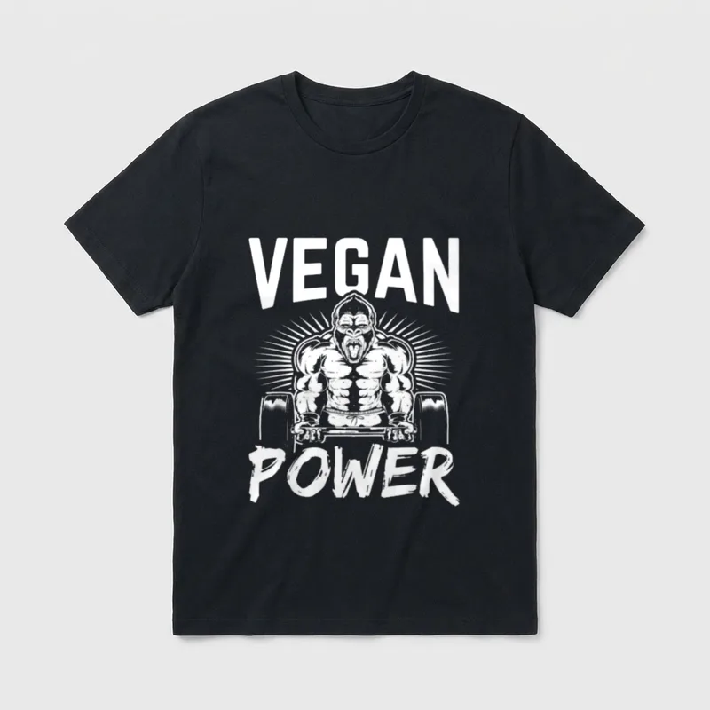 Vegan Power Monkey Veganism T-Shirt – Muscular gorilla lifting barbell with VEGAN POWER text – Classic T-Shirt in Black