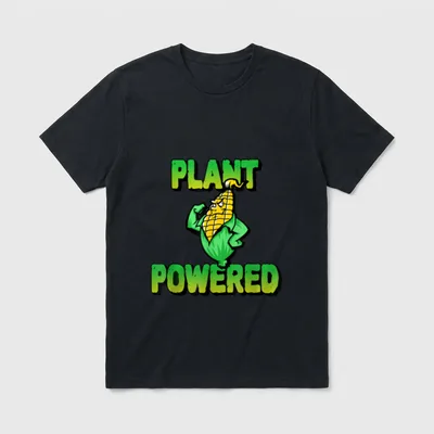 Plant Powered Vegan Veganism T-Shirt – Muscular corn cob flexing biceps with Plant Powered text – Classic T-Shirt in Black
