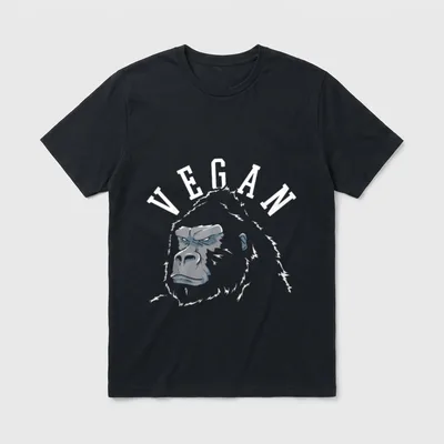 Vegan Fitness Bodybuilding Gym T-Shirt – Gorilla head illustration with arched VEGAN text – Classic T-Shirt in Black