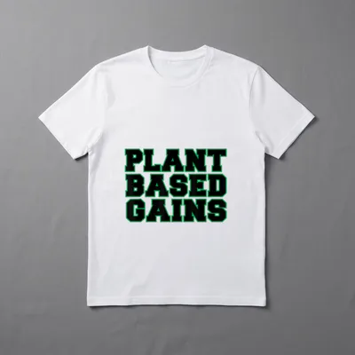 PLANT BASED GAINS Veggie T-Shirt – Bold black text reading PLANT BASED GAINS with green outlines – Classic T-Shirt in Black