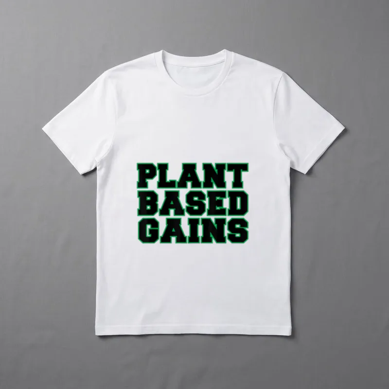 PLANT BASED GAINS Veggie T-Shirt – Bold black text reading PLANT BASED GAINS with green outlines – Classic T-Shirt in Black