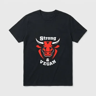 Vegan and Strong Plant T-Shirt – Fierce red bull head logo with Strong & VEGAN text – Classic T-Shirt in Black