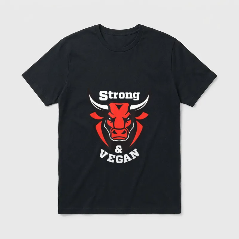 Vegan and Strong Plant T-Shirt – Fierce red bull head logo with Strong & VEGAN text – Classic T-Shirt in Black