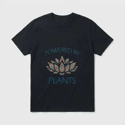 Vegan Vegetarian Amazing T-Shirt – Colorful dotted lotus flower with POWERED BY PLANTS text – Classic T-Shirt in Black