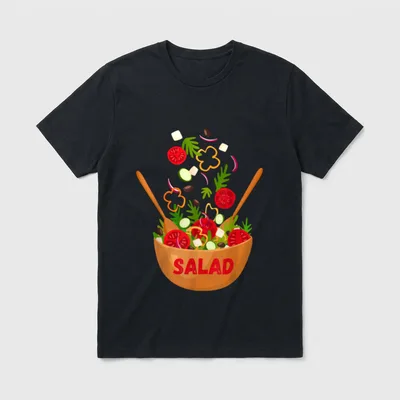 Vegetables Salad Vegan Vegetarian T-Shirt – "SALAD" text with wooden bowl full of fresh vegetables – Classic T-Shirt in Black