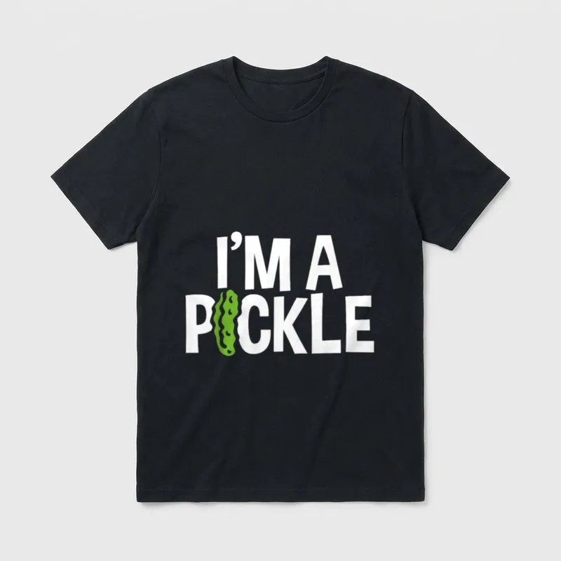 I'm A Pickle Lazy T-Shirt – White text reading I'M A PICKLE with a green pickle graphic – Classic T-Shirt in Black