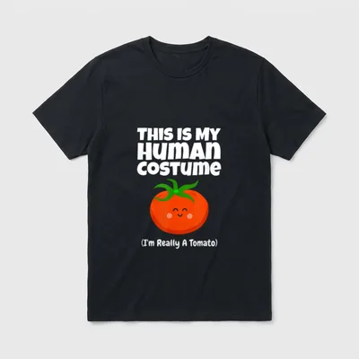 This Is My Human T-Shirt – Smiling red tomato with green stem and text This Is My Human Costume – Classic T-Shirt in Black