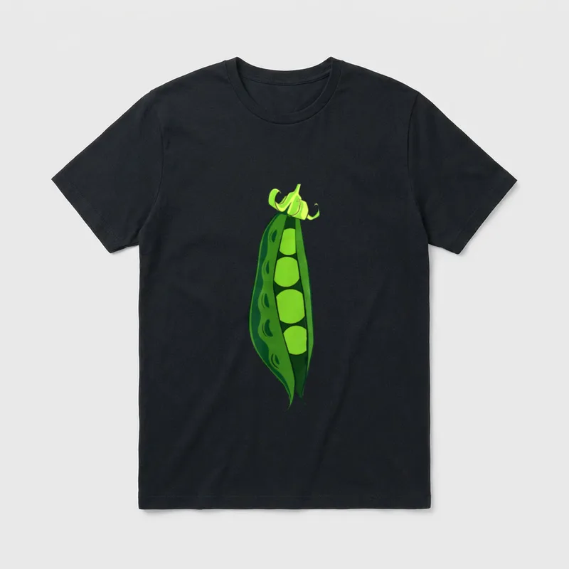 Green Peas Pea Pod T-Shirt – Open green pea pod showing four round peas inside – Classic T-Shirt in Black