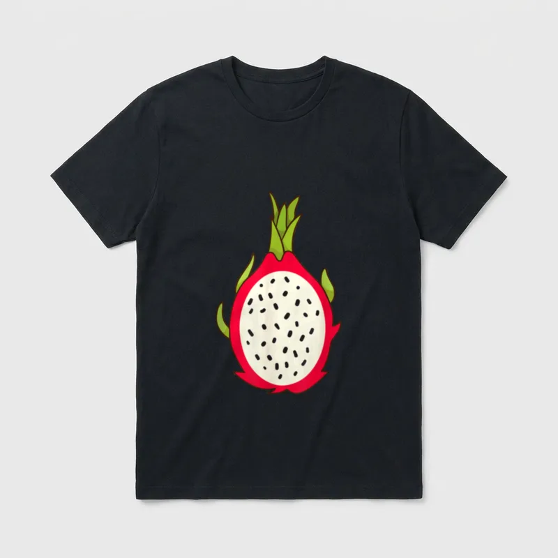 Dragon Fruit Fruit Funny T-Shirt – Cartoon dragon fruit with pink skin and black seeds – Classic T-Shirt in Black