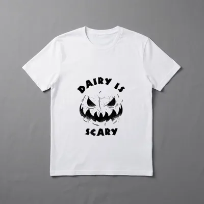 Dairy is Scary Lactose Intolerant T-Shirt – Spooky cracked pumpkin face with Dairy Is Scary text – Classic T-Shirt in Black