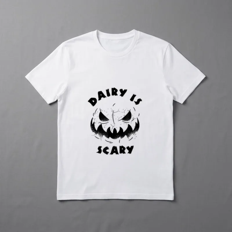 Dairy is Scary Lactose Intolerant T-Shirt – Spooky cracked pumpkin face with Dairy Is Scary text – Classic T-Shirt in Black