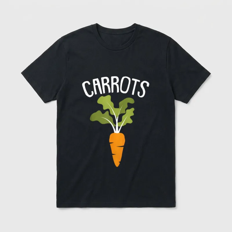 Carrots Lazy DIY Halloween T-Shirt – Orange carrot illustration with white text reading CARROTS – Classic T-Shirt in Black
