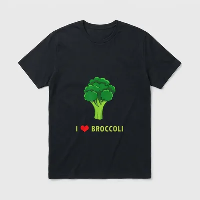 Funny Keto Love Broccoli T-Shirt – I love broccoli in yellow and red text with a broccoli icon – Classic T-Shirt in Black