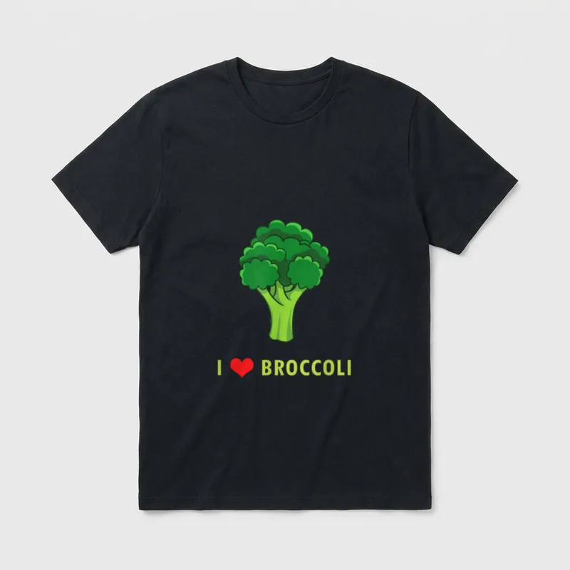 Funny Keto Love Broccoli T-Shirt – I love broccoli in yellow and red text with a broccoli icon – Classic T-Shirt in Black
