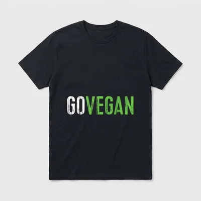 Go Vegan Men Women T-Shirt – Distressed white and green text reading GO VEGAN on a grey background – Classic T-Shirt in Black