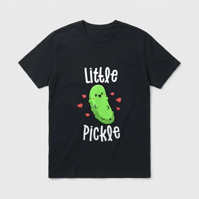 Little Pickle Funny Pickle T-Shirt – Cute smiling green pickle with hearts and Little Pickle text – Classic T-Shirt in Black