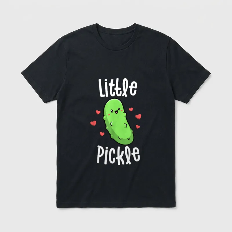 Little Pickle Funny Pickle T-Shirt – Cute smiling green pickle with hearts and Little Pickle text – Classic T-Shirt in Black