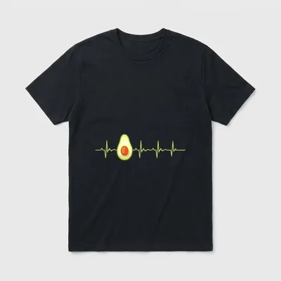 Avocado Heartbeat Funny EKG T-Shirt – Sliced avocado with pit on a light green EKG monitor line – Classic T-Shirt in Black