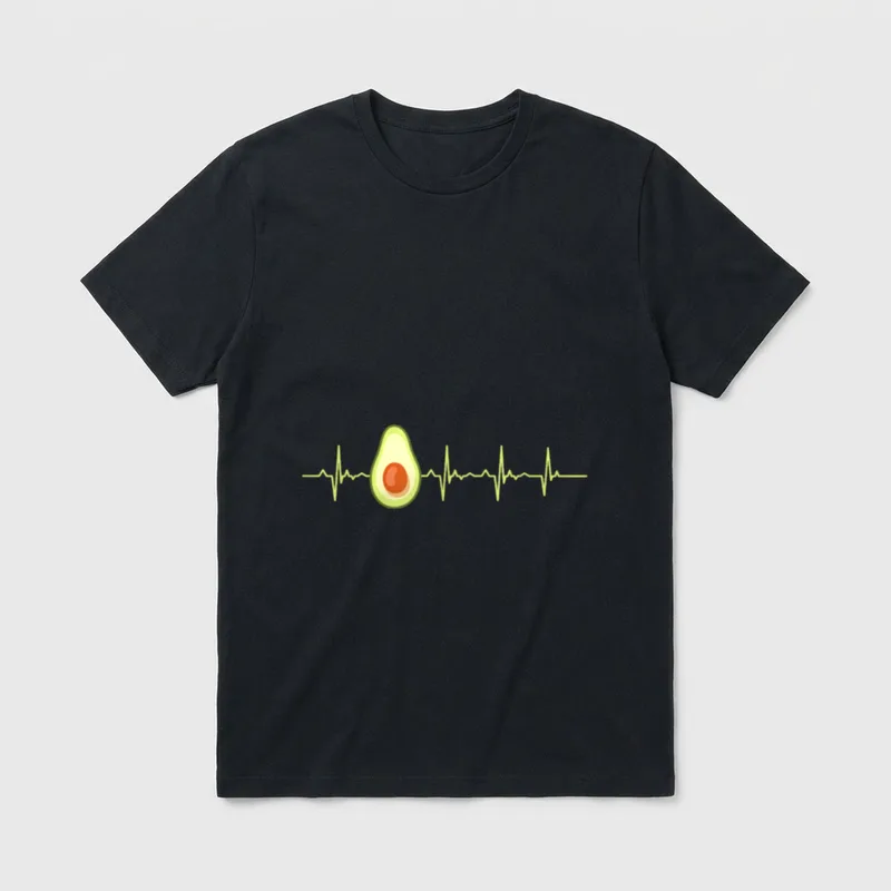 Avocado Heartbeat Funny EKG T-Shirt – Sliced avocado with pit on a light green EKG monitor line – Classic T-Shirt in Black